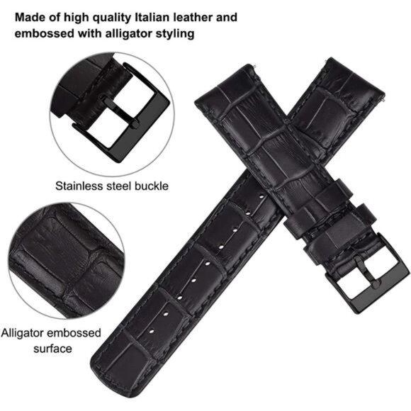 Quick Release Leather Watch Bands Genuine Leather Watch Black main image 6